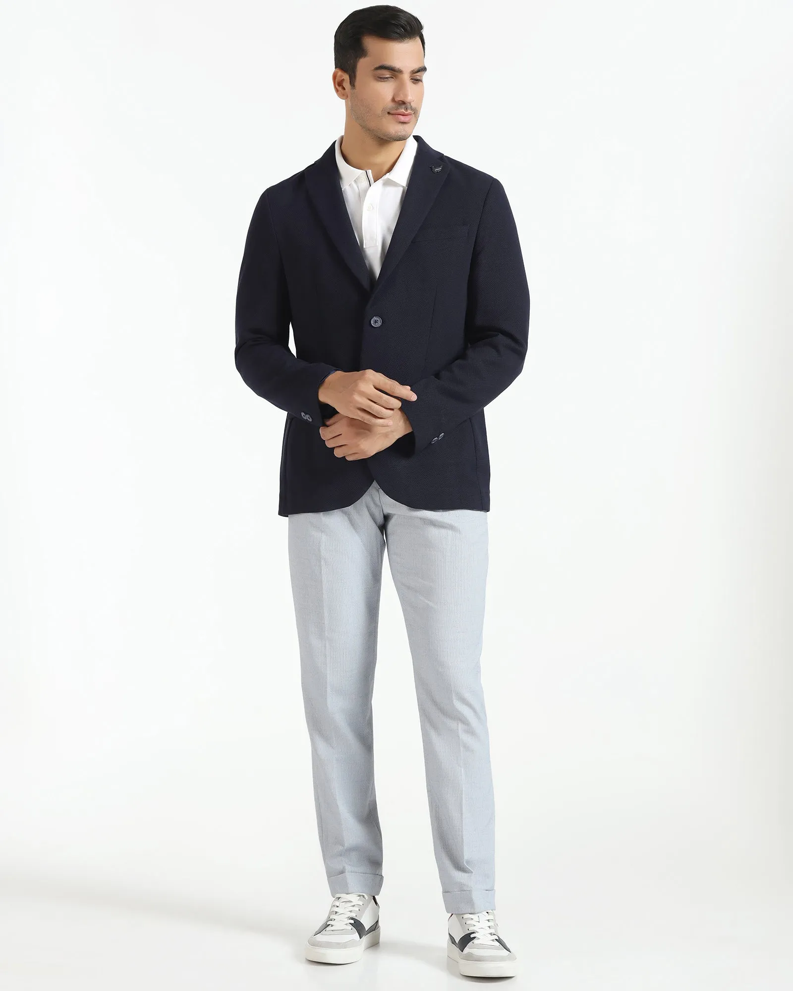 Urban Casual Formal Navy Textured Blazer - Caron