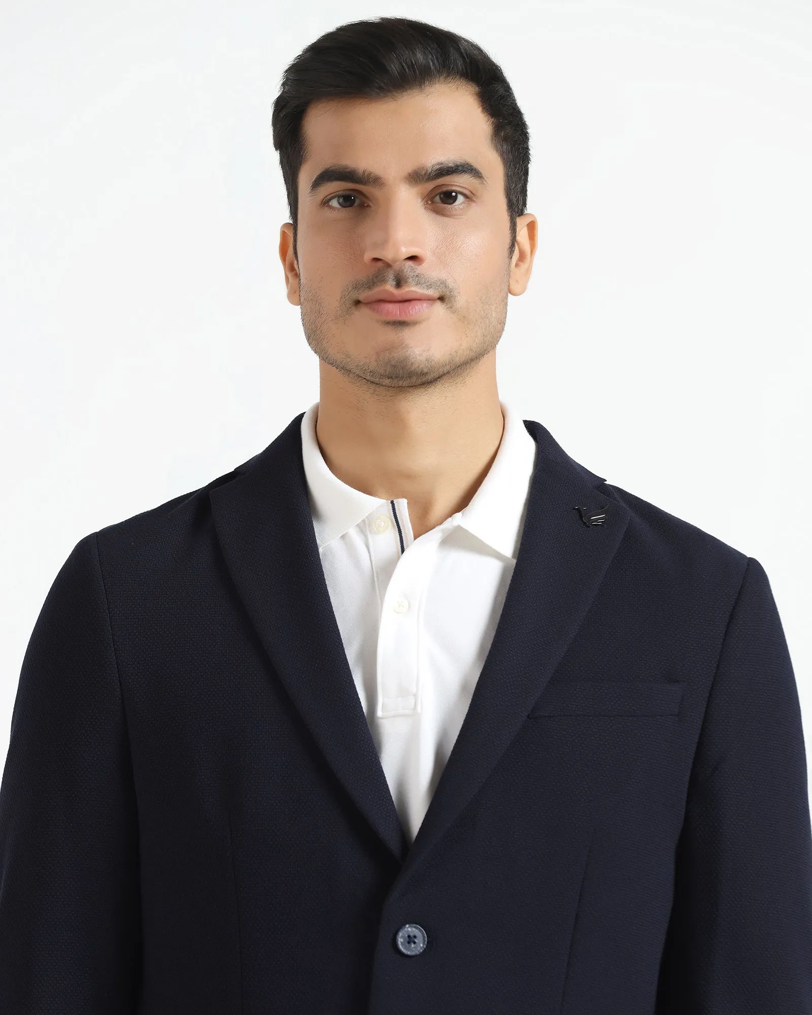 Formal Navy Textured Blazer - Caron Layered Collar