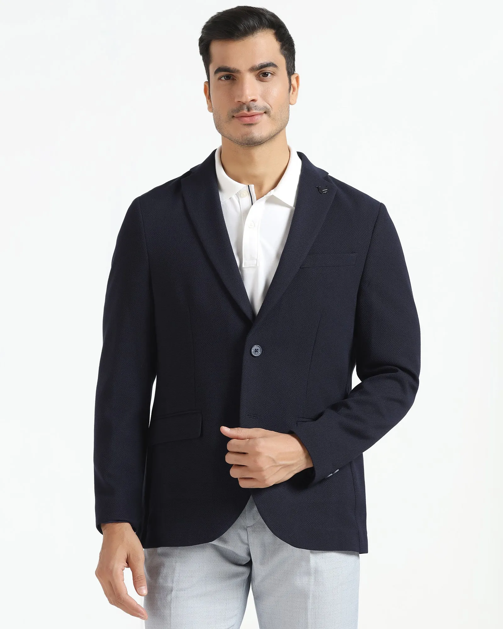 Formal Navy Textured Blazer - Caron Seamless Technology Flex Fit Fabric