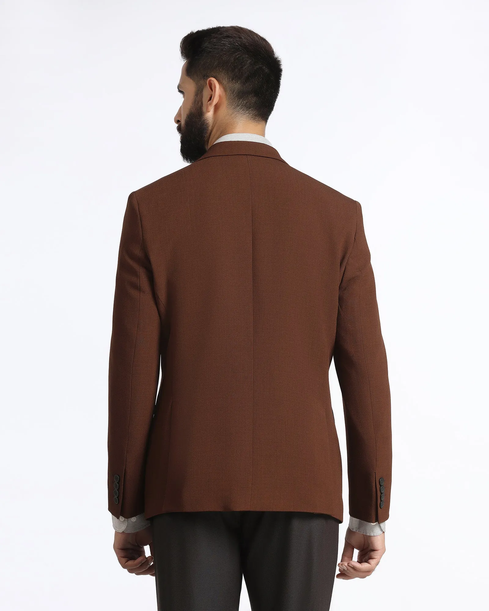 Tobacco Brown Solid Blazer - Modelo Full Length Zipper Layering Compatible Cut
