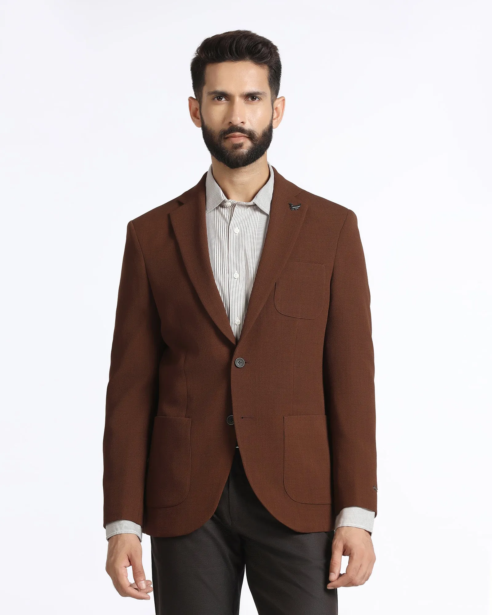 Tobacco Brown Solid Blazer - Modelo Headphone Hole Light Weight