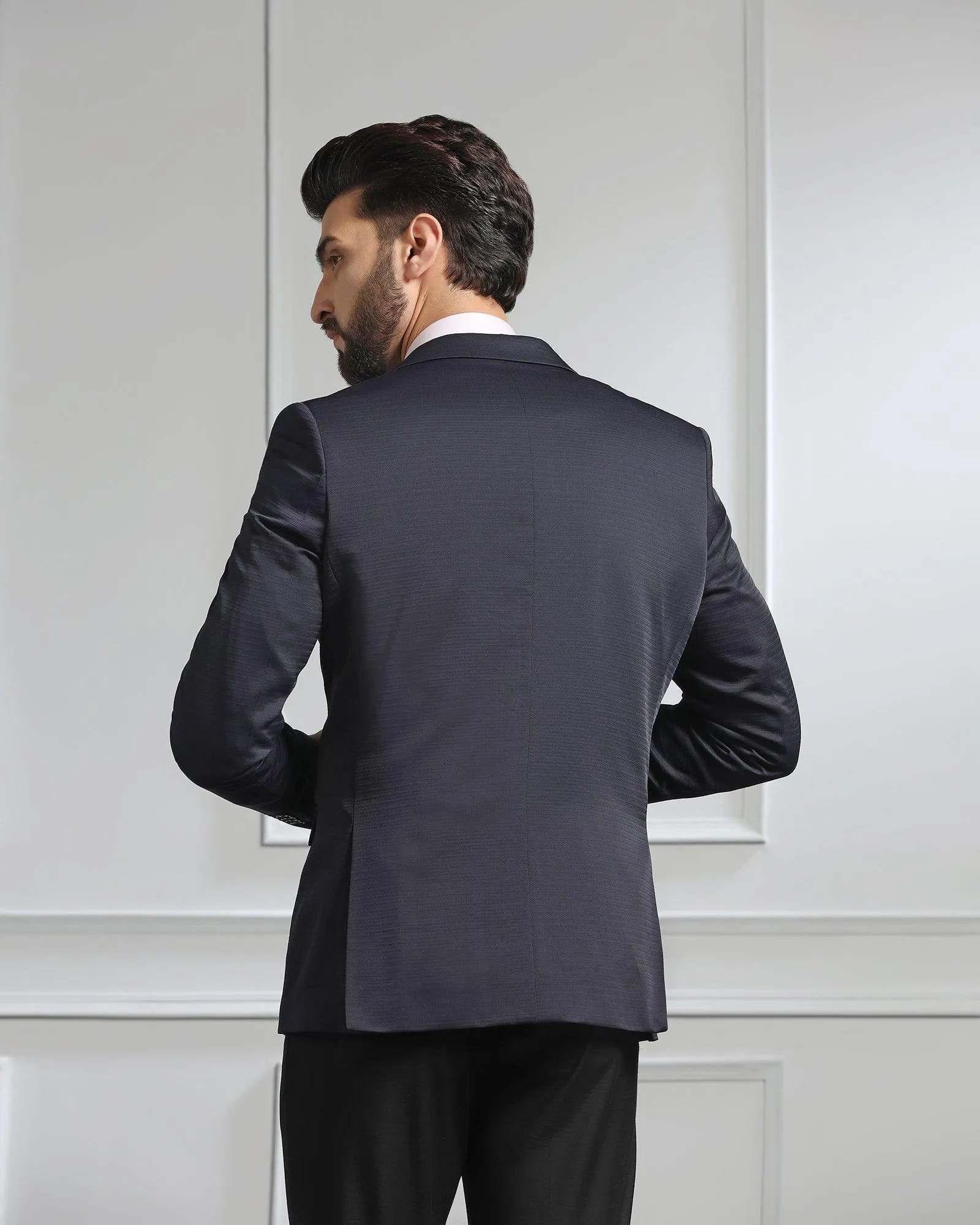 Flex Fit Fabric Formal Navy Solid Blazer - Darnet