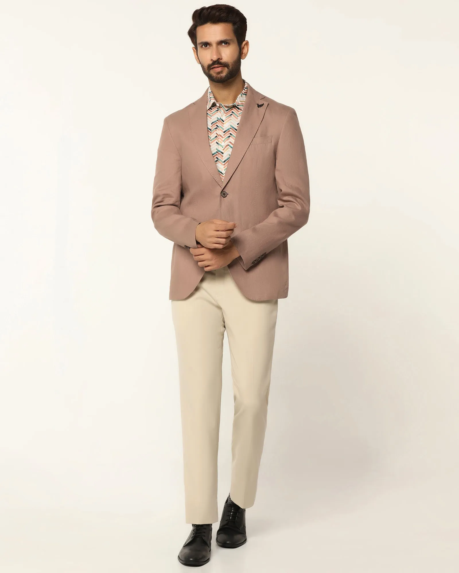 Formal Peach Solid Blazer - Gravity Universal Fit Framework Long Length