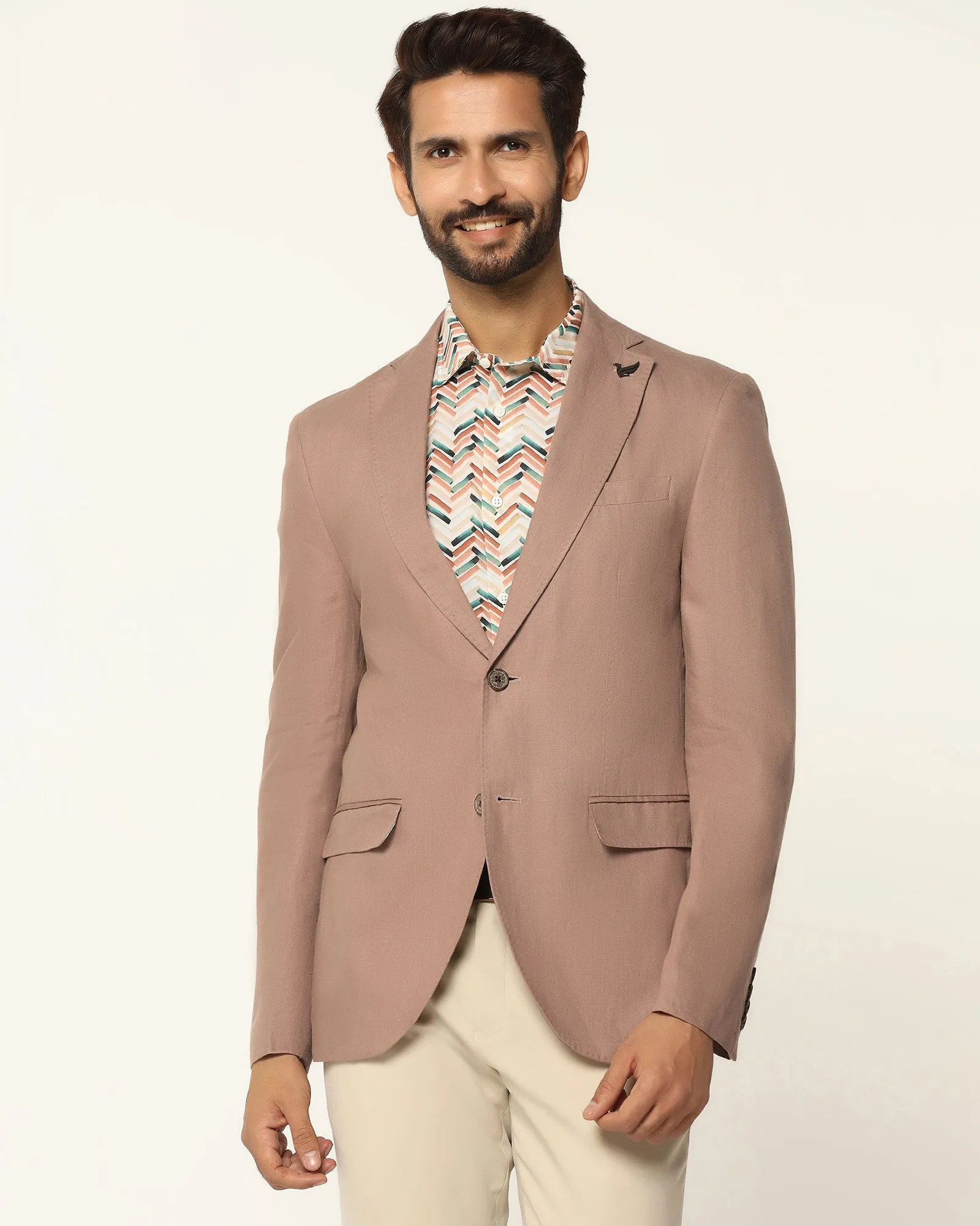 Taped Seam Construction Heavyweight Fabric Formal Peach Solid Blazer - Gravity