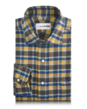 Strong Soul Spring Glow Flannel: Yellow Blue Grey Herringbone Checks Shirt