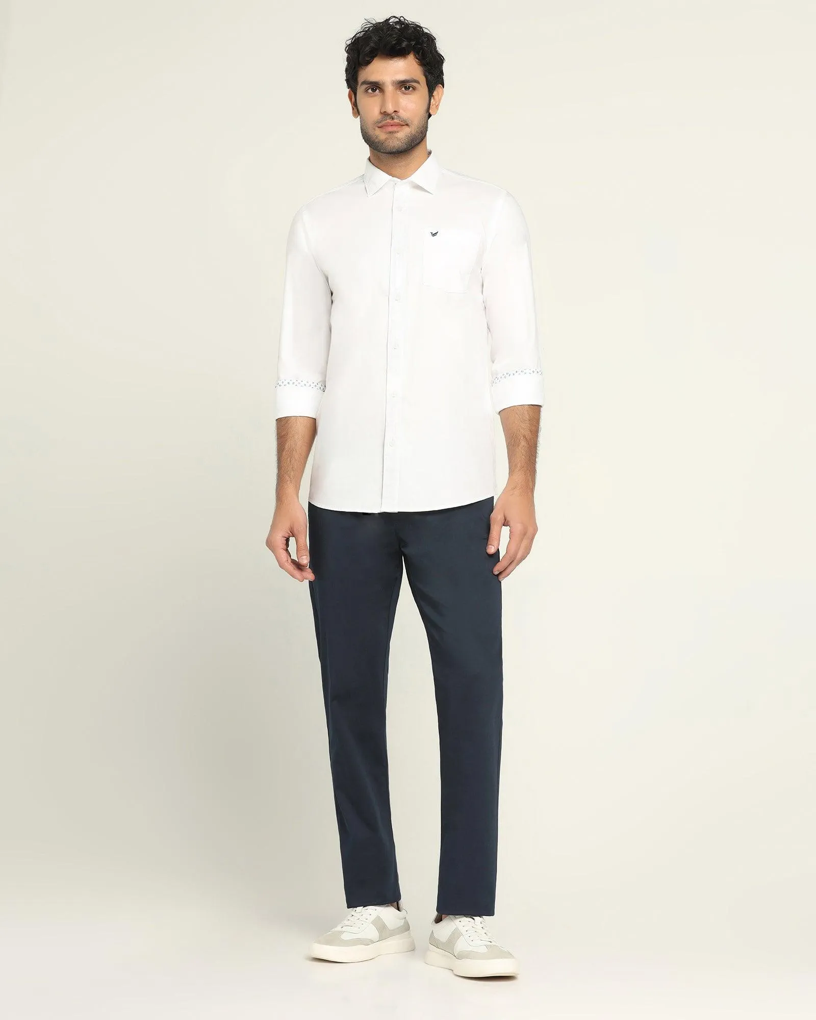 Casual White Solid Shirt - Torch Monochrome Palette High-End Finish