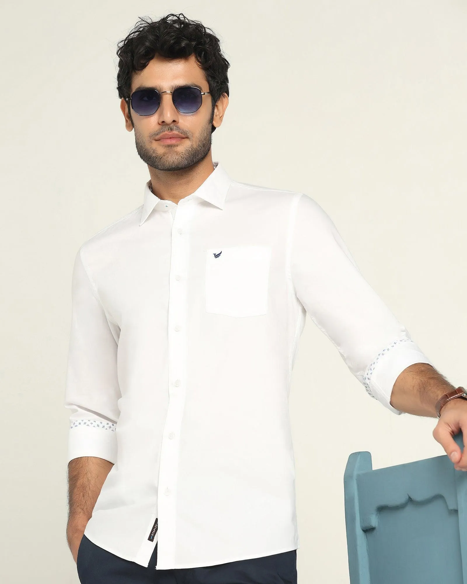 Subtle Print Street Style Casual White Solid Shirt - Torch
