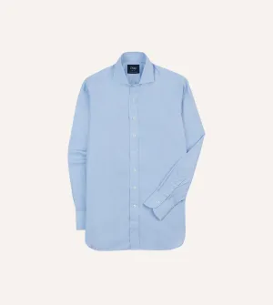 Checkered Print Day-To-Night Wear Sky Blue Cotton Spread Collar End-on-End Poplin Shirt