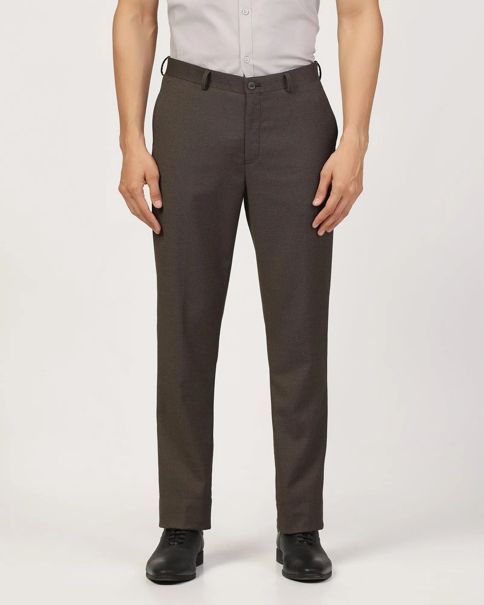 Straight B-90 Formal Brown Textured Trouser - Finess Stain Release Finish