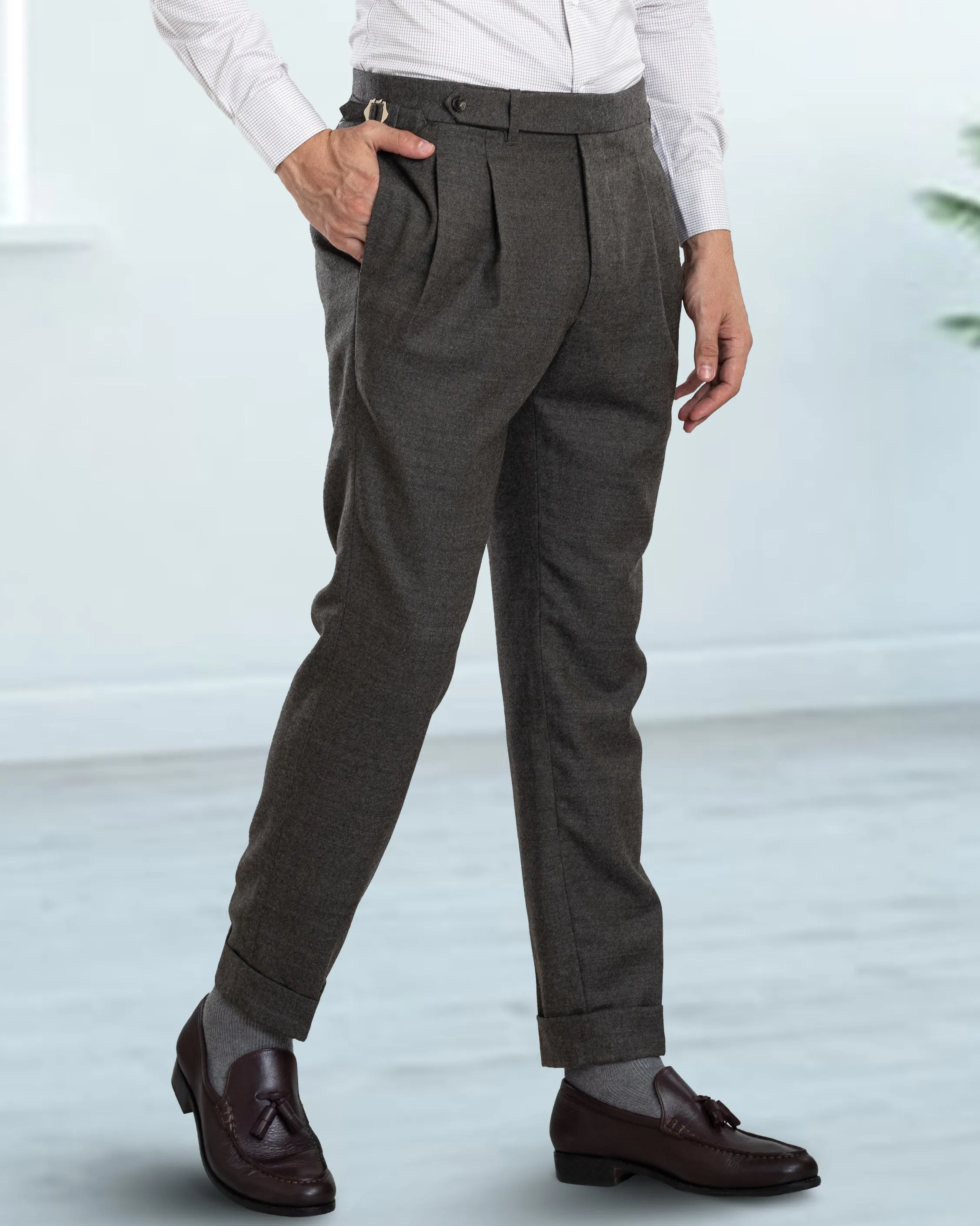 Dugdale Olive Grey Wool Flannel Dress Pant Functional Stretch
