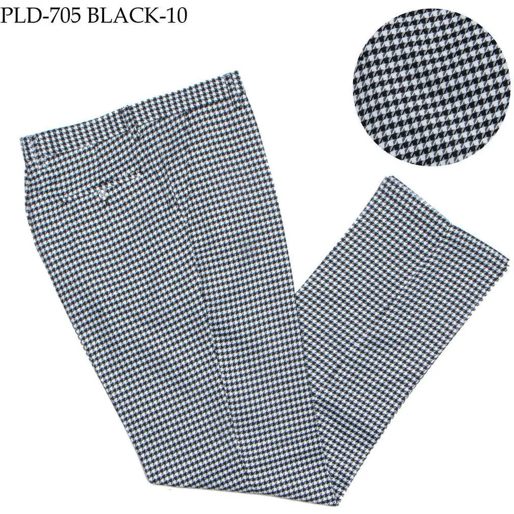 Plaid Black White Flat Front Pants - SYM Windproof Membrane Athletic Comfort