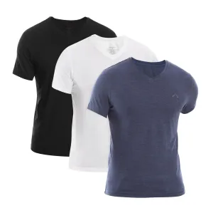 MEN??S WHITE, BLACK & BLUE COTTON RICH V-NECK TSHIRT (SLIM FIT) - 3 PK Timeless Comfort