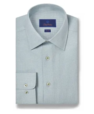 David Donahue Trim Fit Micro Dobby Dress Shirt in Grass/Blue High-Quality Craftsmanship Moisture Management Tech