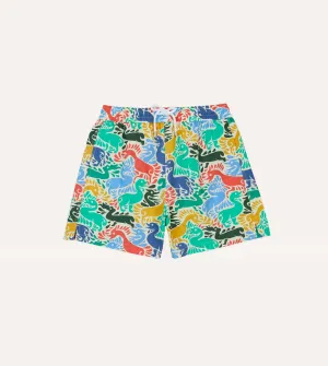 Ducks Print Nylon Drawstring Swim Shorts Roomy Fit