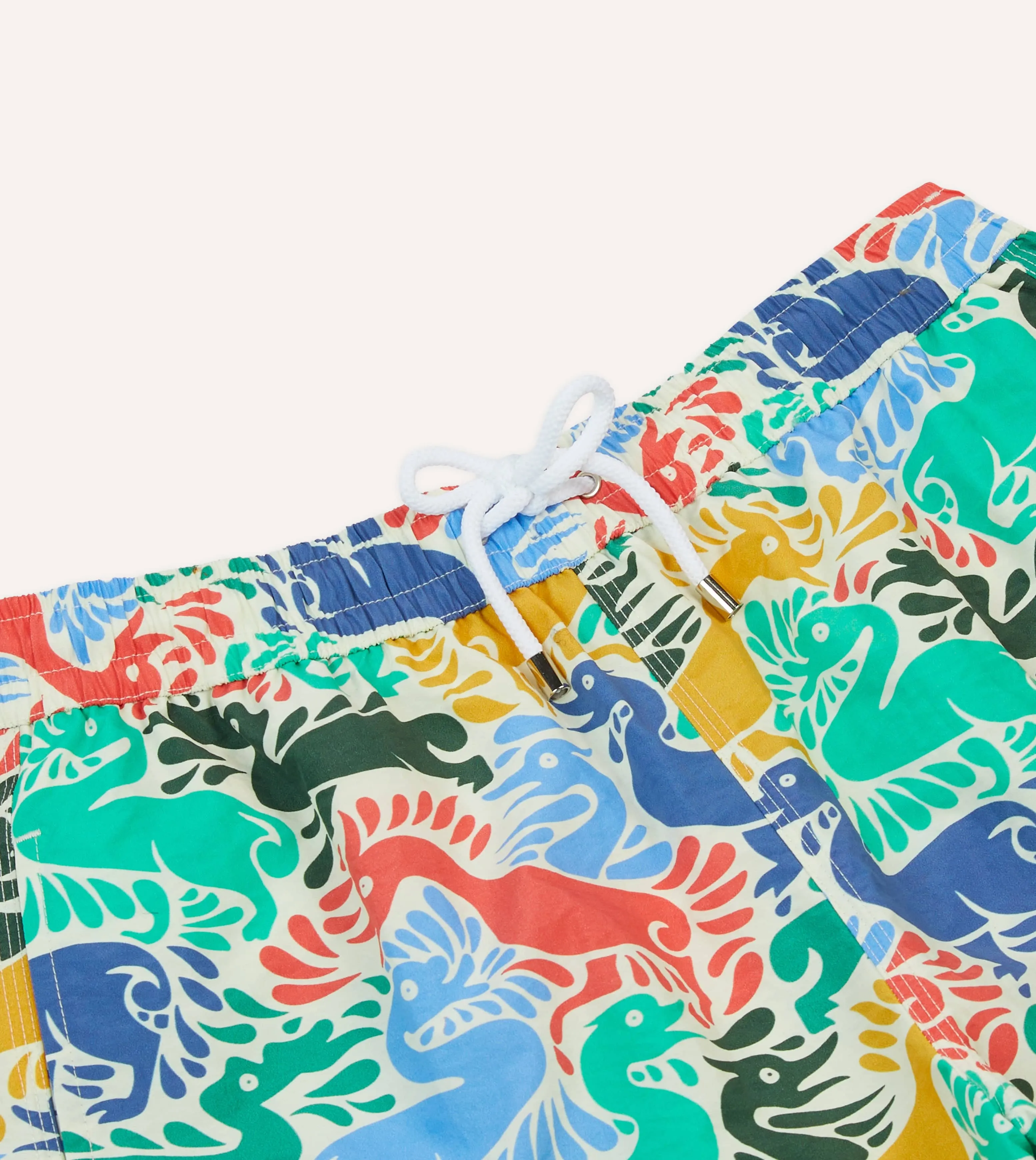 Ducks Print Nylon Drawstring Swim Shorts Relaxed Design handmade touch