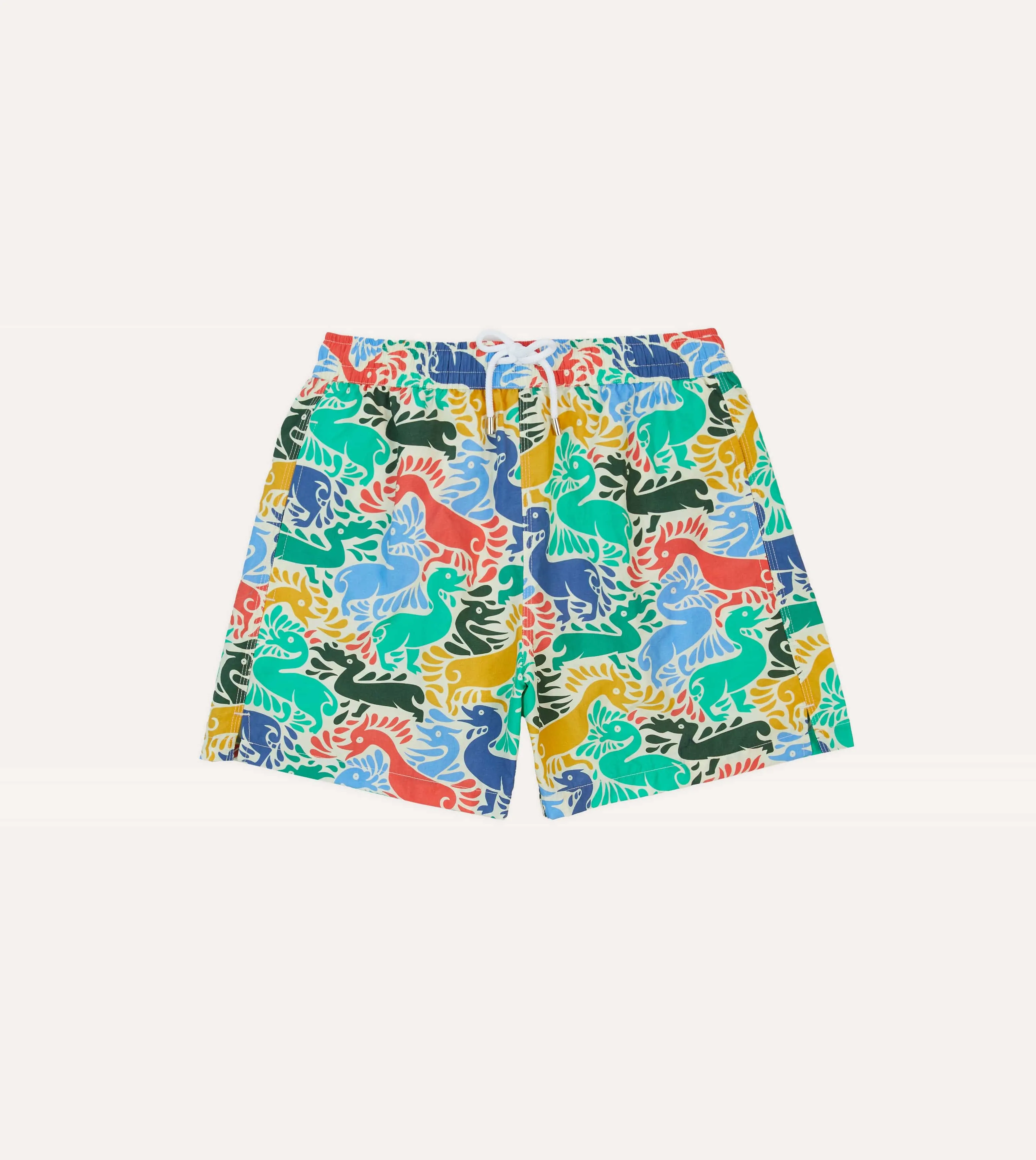 Ducks Print Nylon Drawstring Swim Shorts Roomy Fit