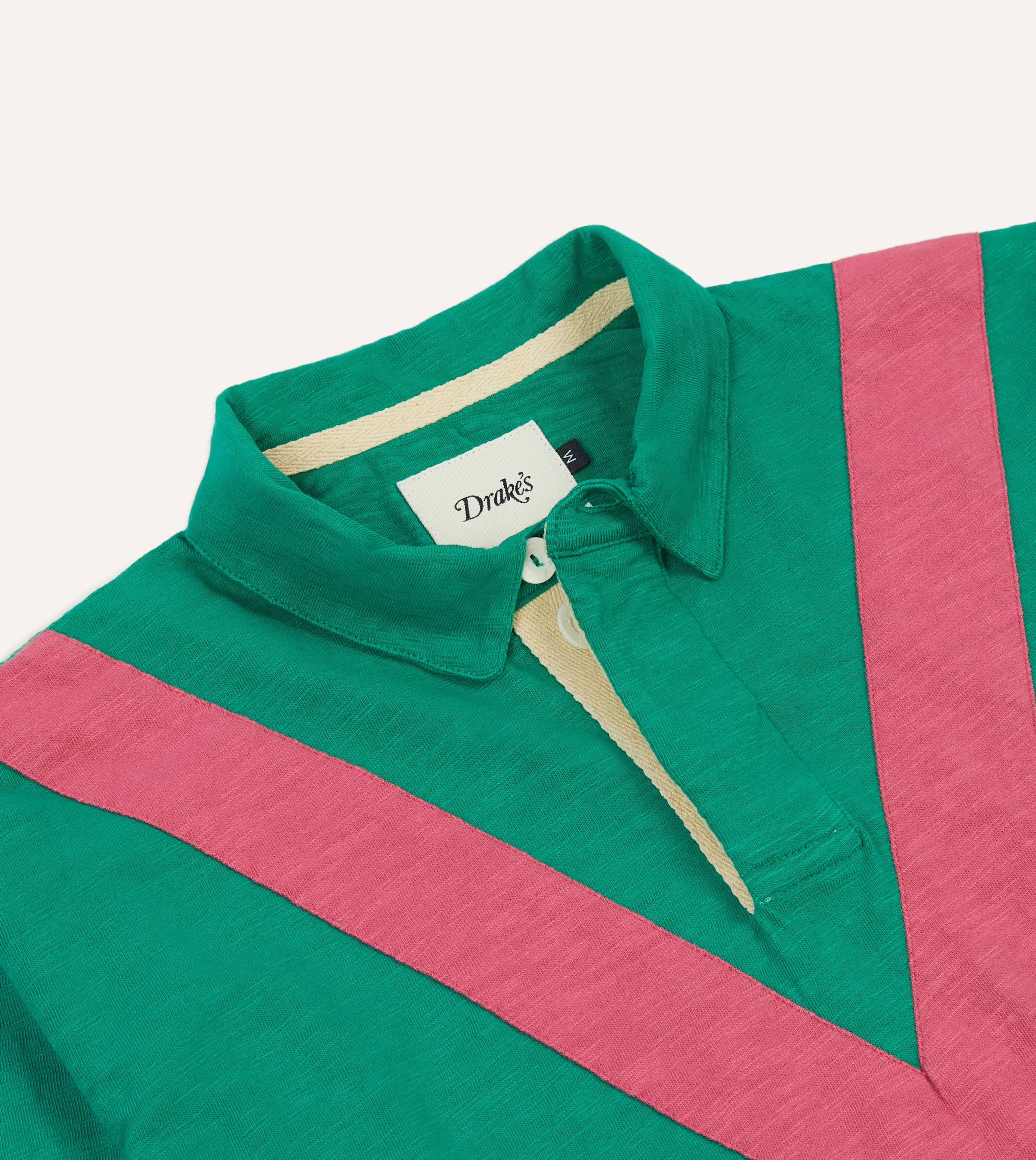 Soft touch finish Versatile Layering Green and Pink Chevron Flam?? Cotton Rugby Shirt