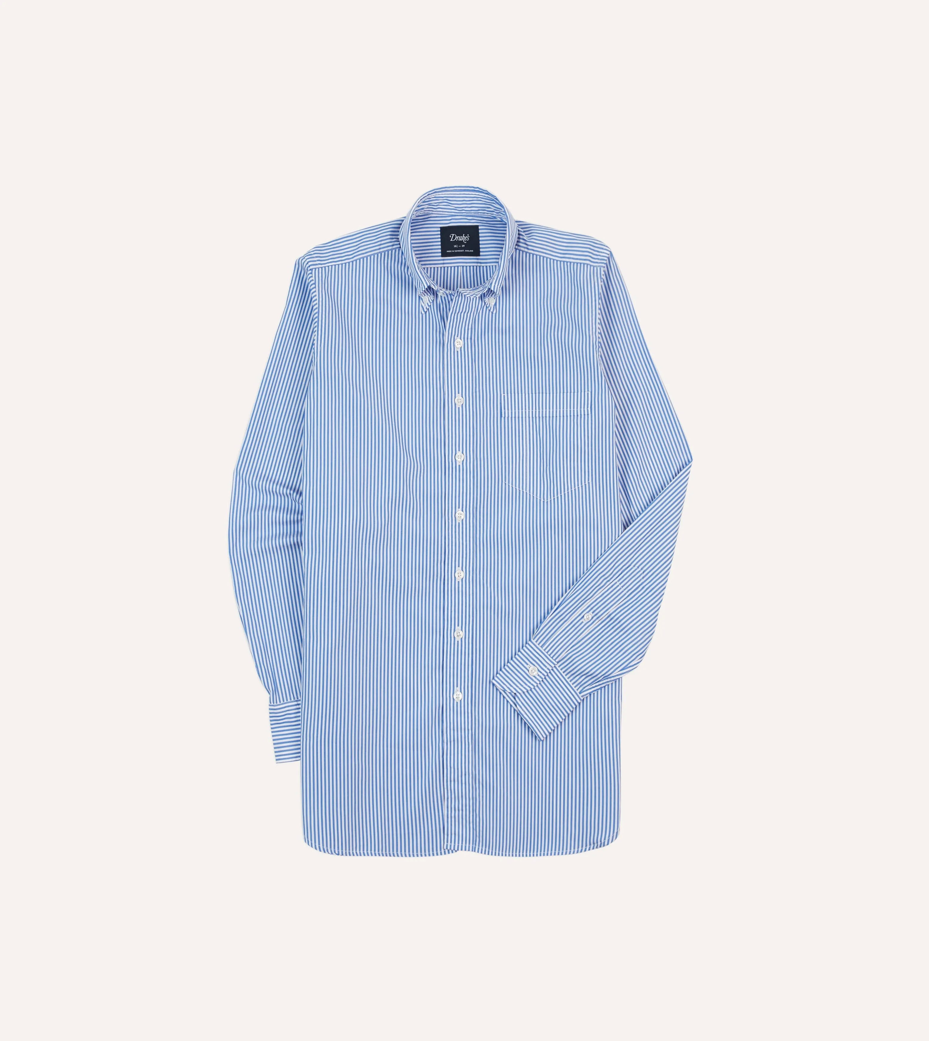 Odor Control Technology Flexible Movement Blue Bengal Stripe Cotton Poplin Button-Down Shirt
