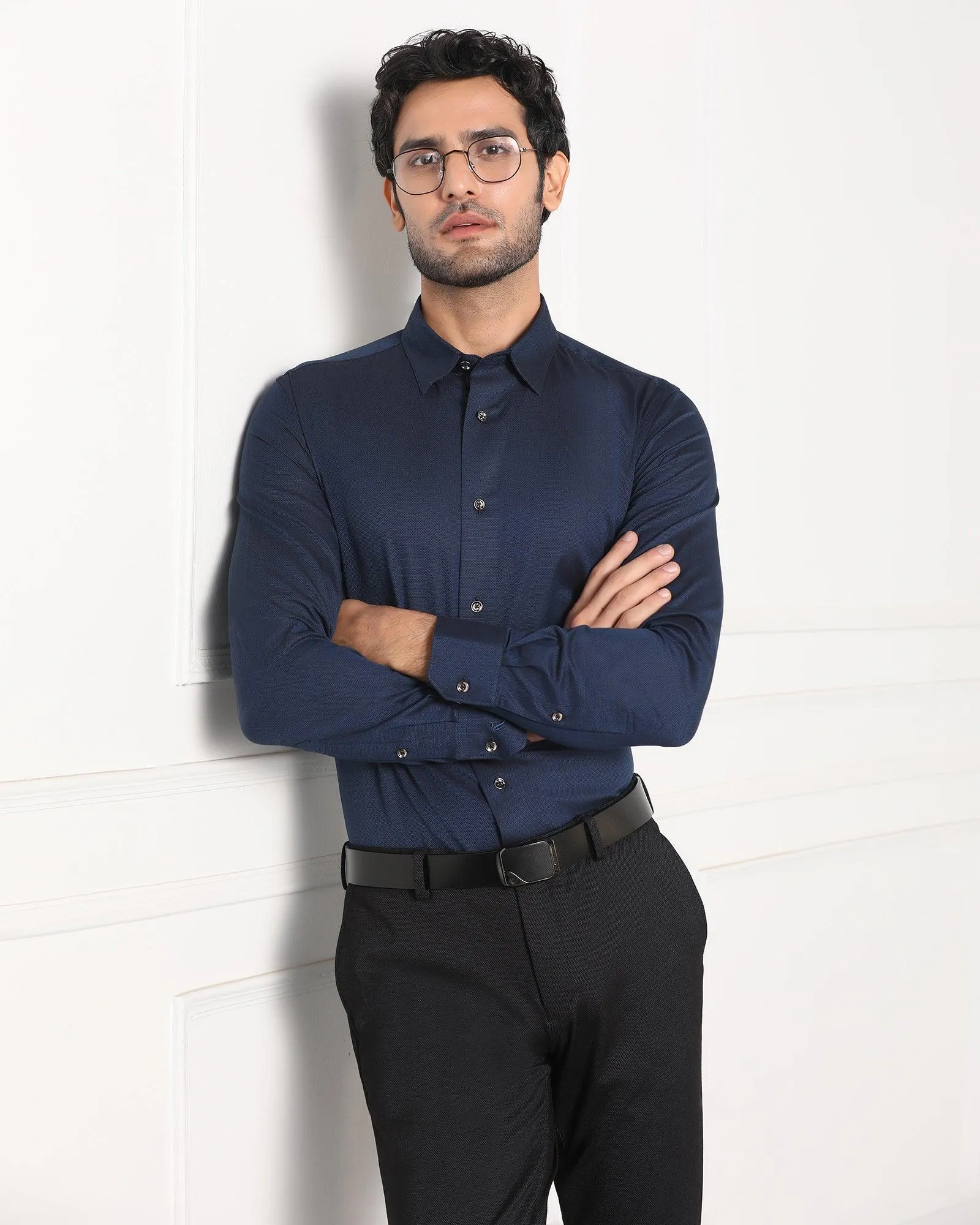 Fashion Statement Must Haves Formal Midnight Blue Solid Shirt - Silvio