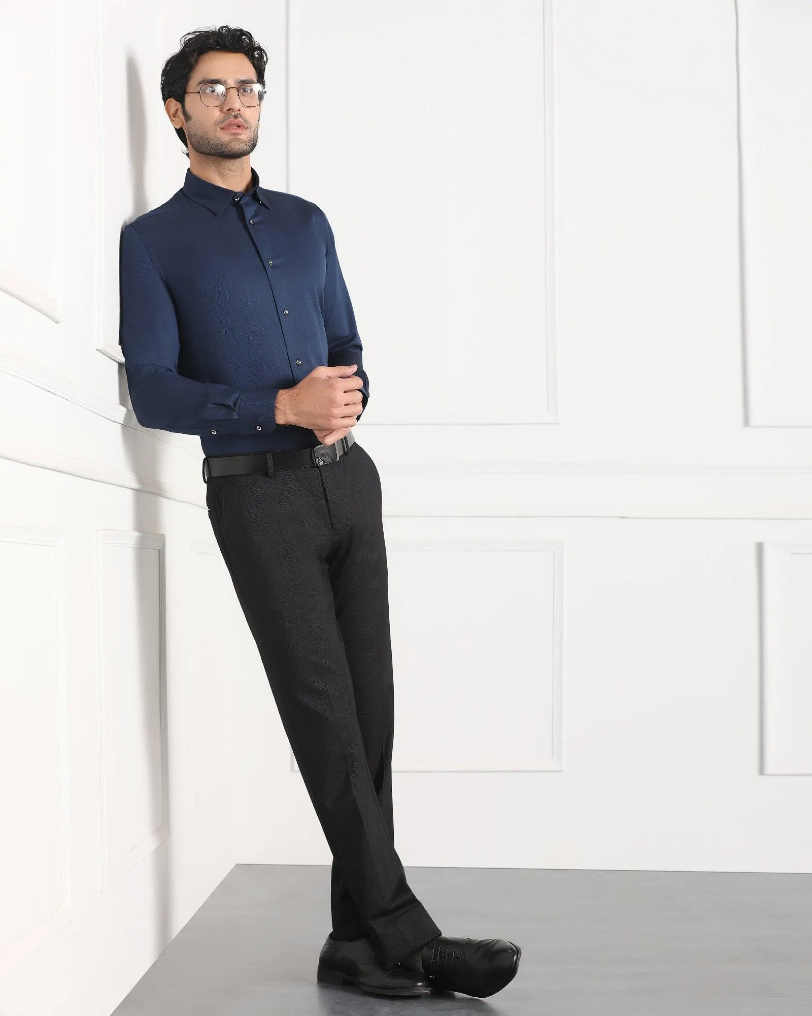 Spring Trend Must Haves Formal Midnight Blue Solid Shirt - Silvio