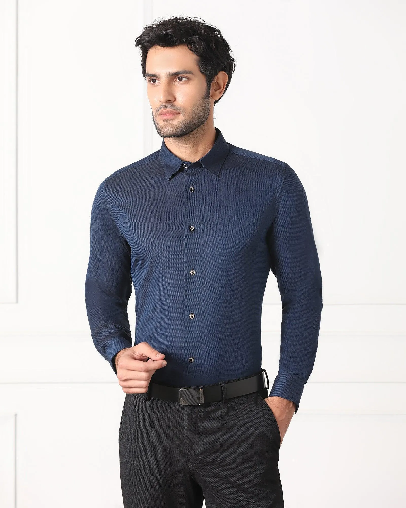 Must Haves Formal Midnight Blue Solid Shirt - Silvio Urban Style Vintage Style