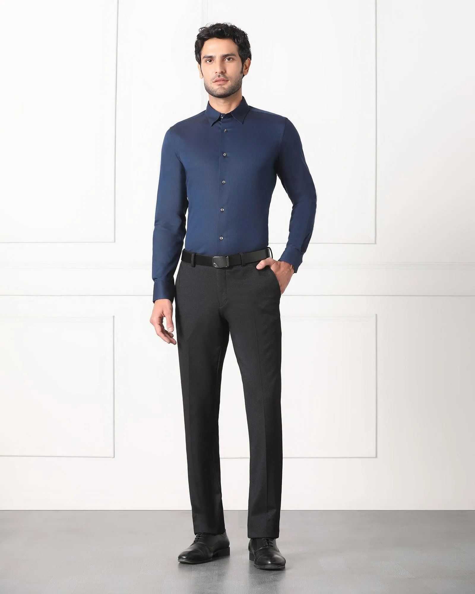 checkered pattern Must Haves Formal Midnight Blue Solid Shirt - Silvio