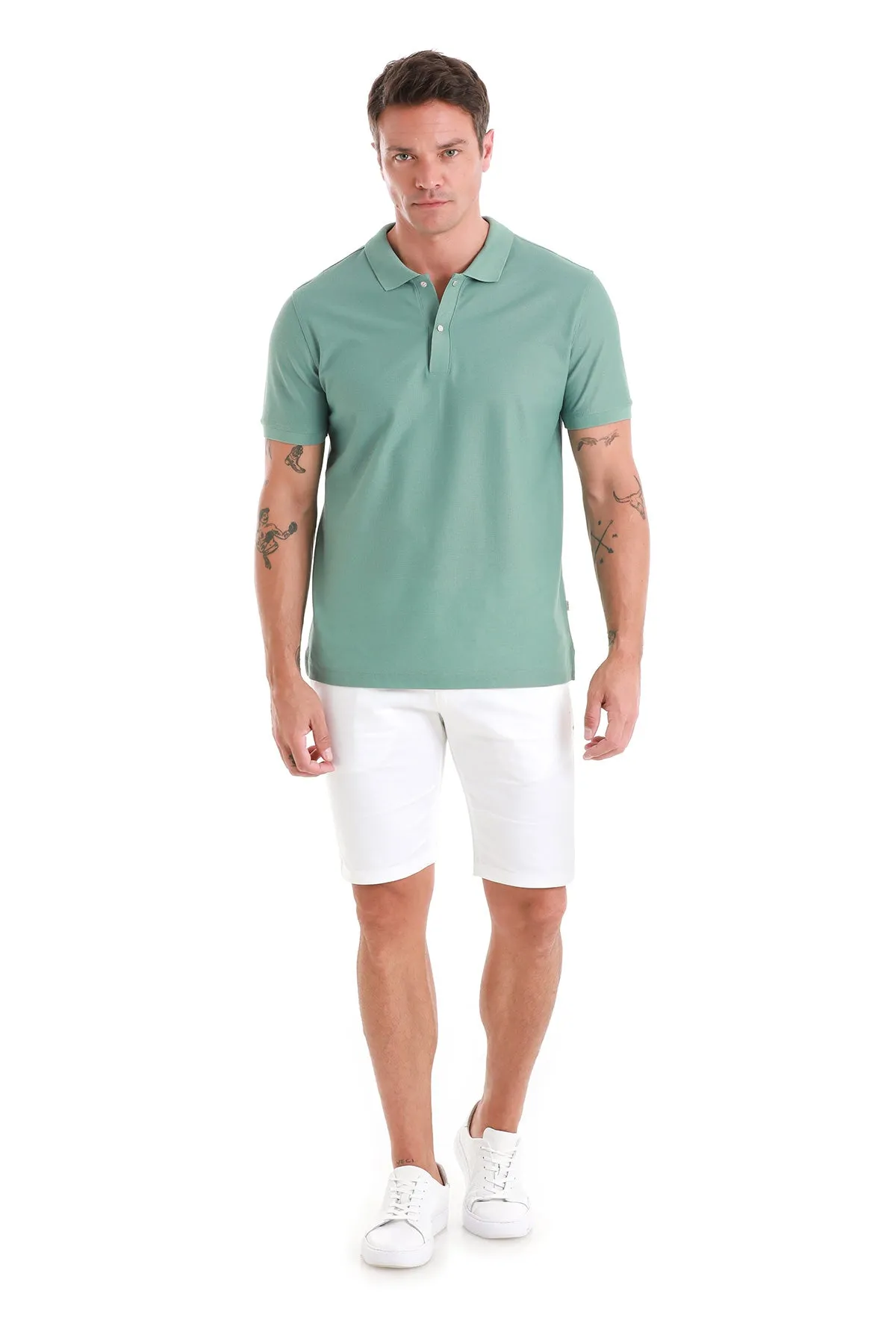 Regular Fit Green 100% Cotton Mercerized Polo T-Shirt Breathable Weave Cool Fit