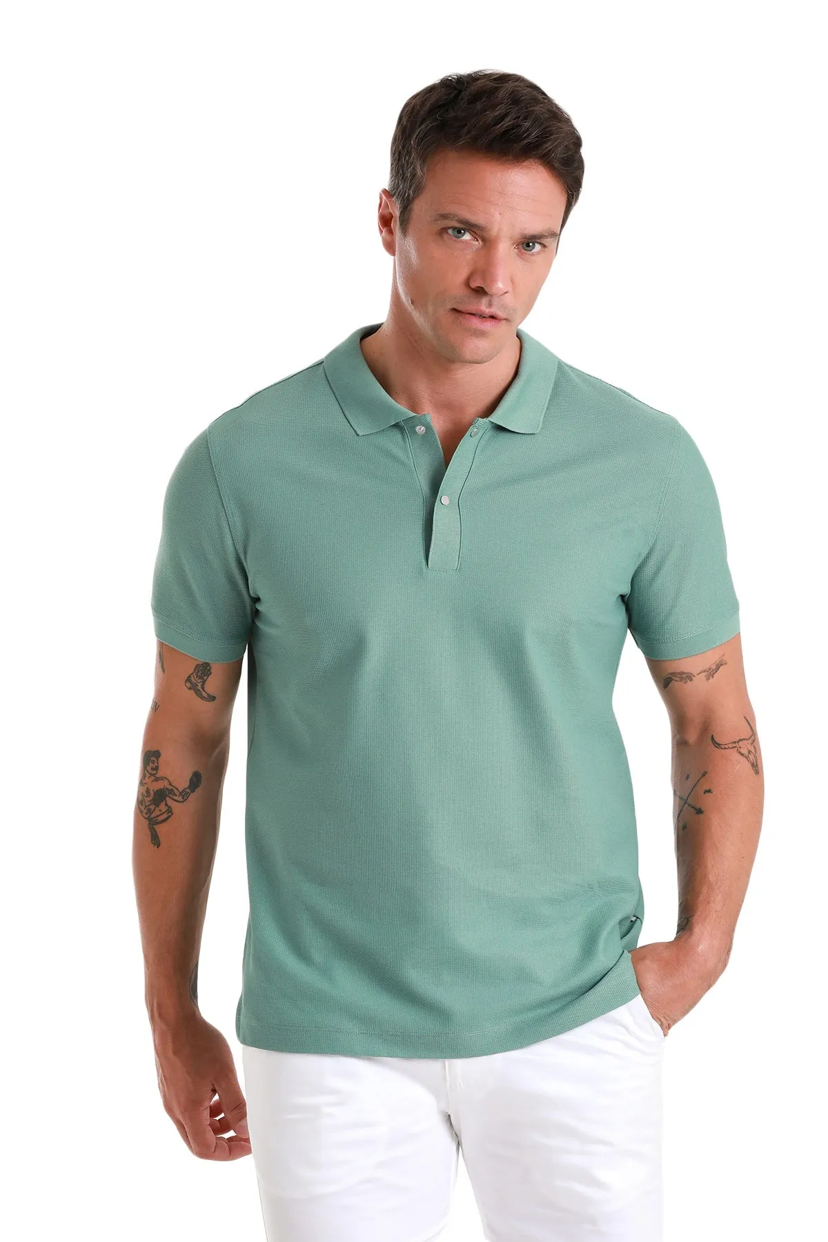 Durable Fabric Regular Fit Green 100% Cotton Mercerized Polo T-Shirt