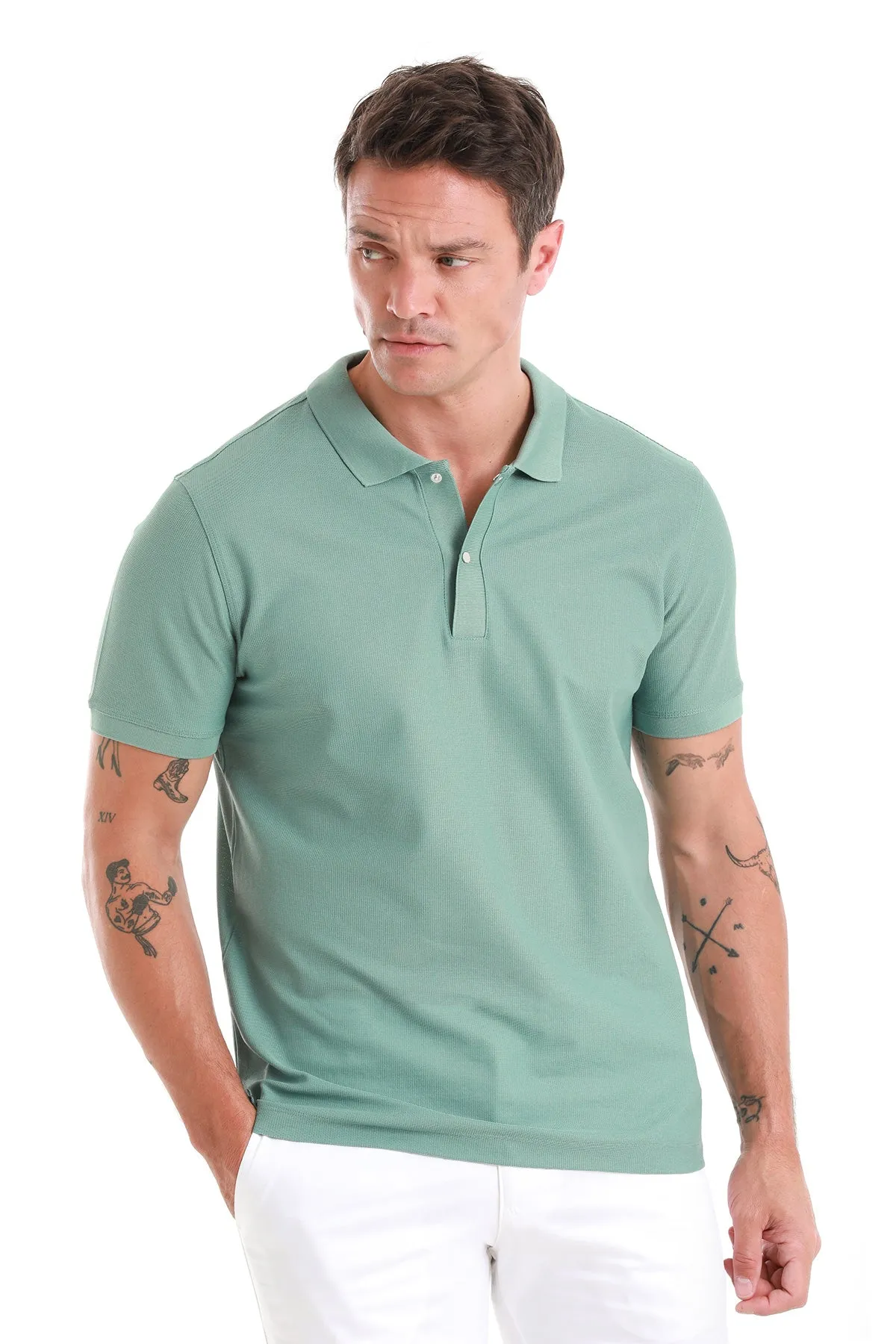 Light Layer Regular Fit Green 100% Cotton Mercerized Polo T-Shirt