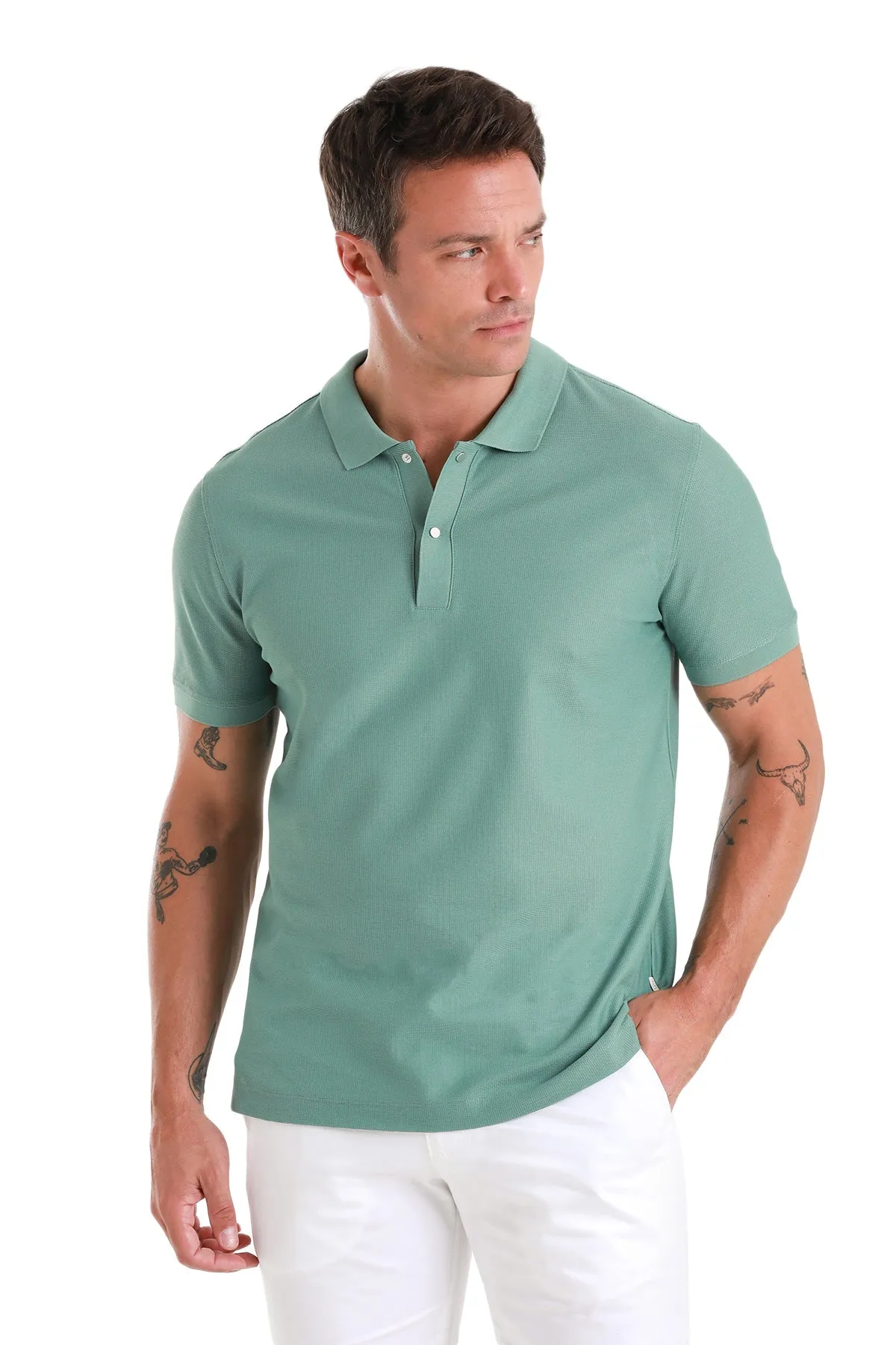 Regular Fit Green 100% Cotton Mercerized Polo T-Shirt PreShrunk Cotton Blend