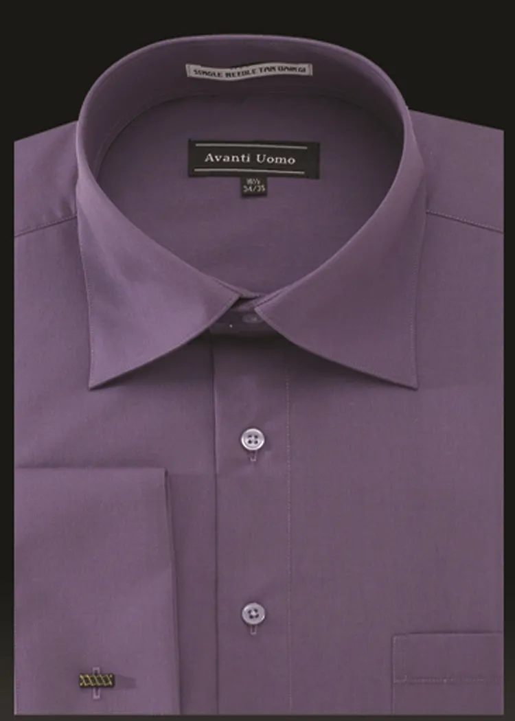 Round Collar Tear Resistant Reinforcement Avanti Uomo French Cuff Dress Shirt DN32M Violet