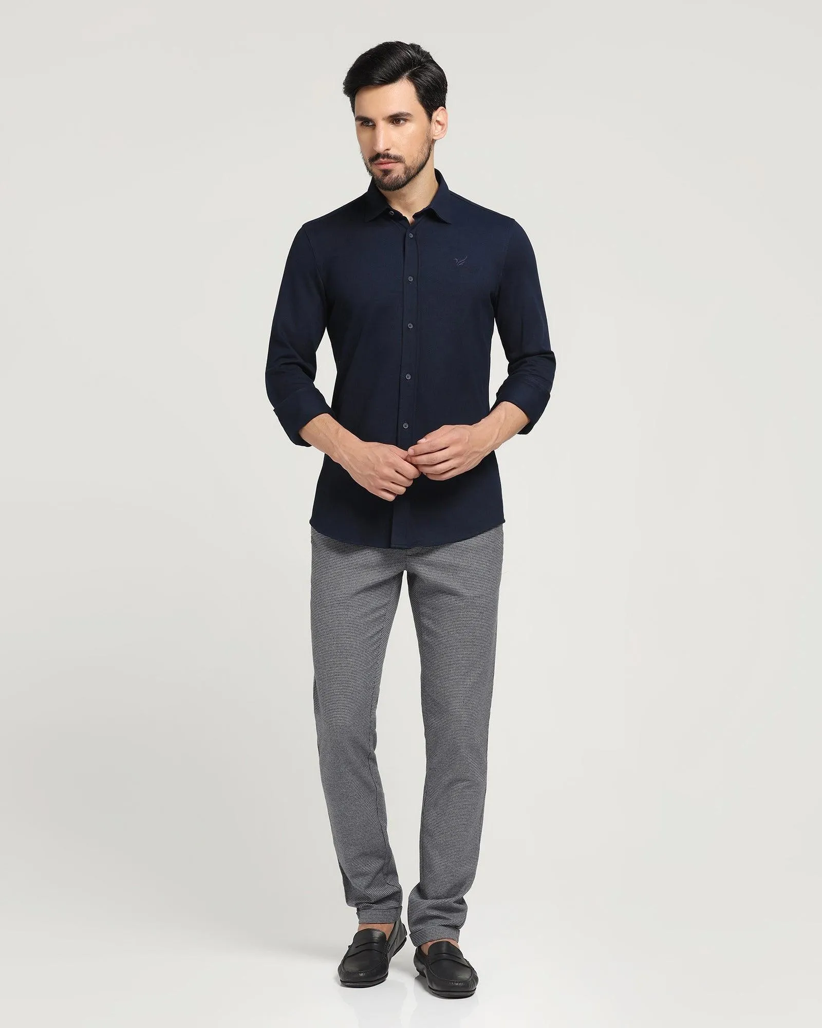 Casual Navy Solid Shirt - Pareto Neutral Toned Stitching Seamless construction