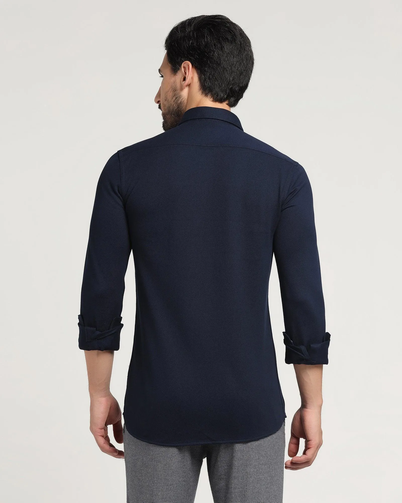Quick Release Cuffs Classy Detail Casual Navy Solid Shirt - Pareto
