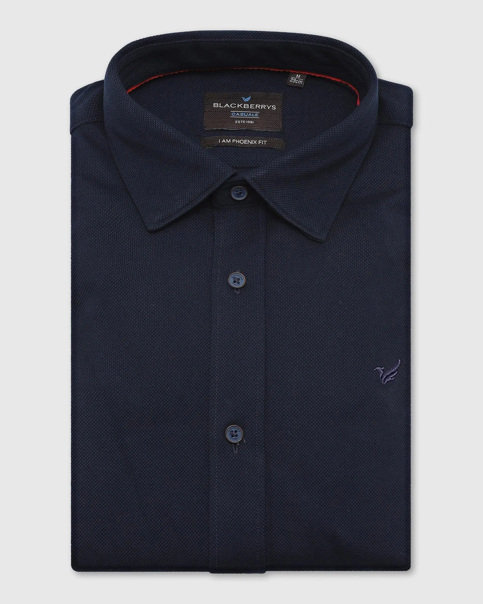 Casual Navy Solid Shirt - Pareto Checkered Look Layering Essential