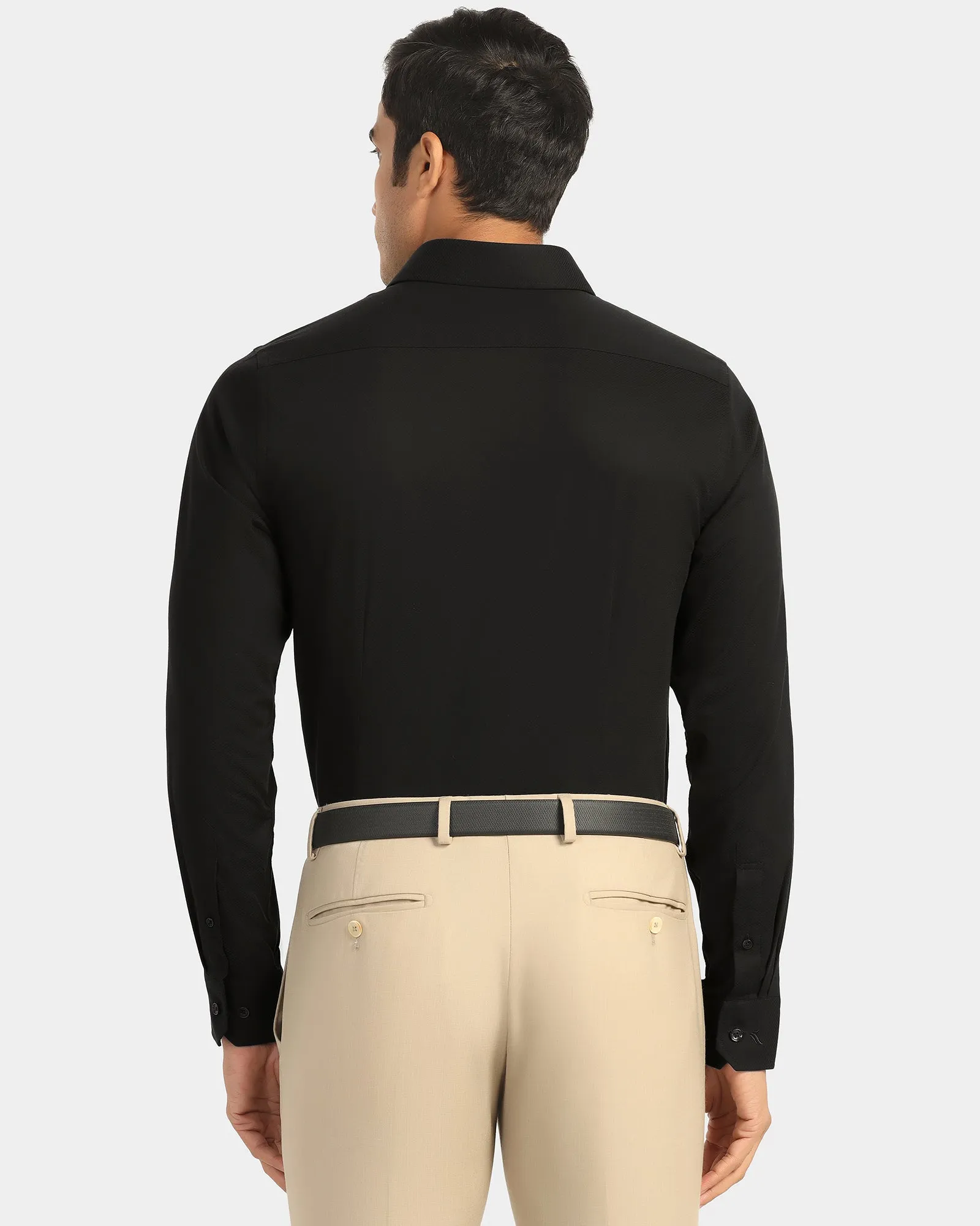 Structured Shoulder Support Formal Black Textured Shirt - Noir