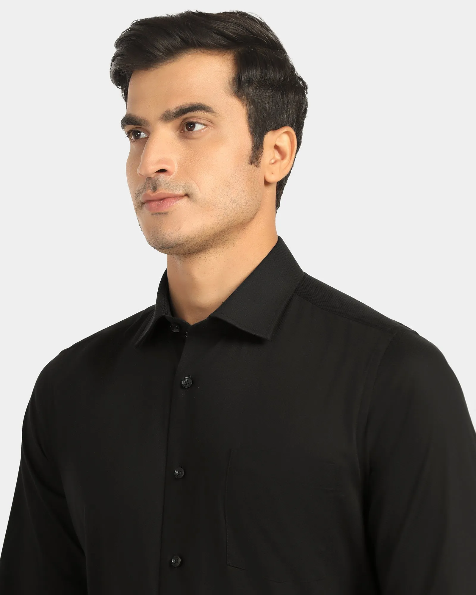 Formal Black Textured Shirt - Noir Anti Static Finish