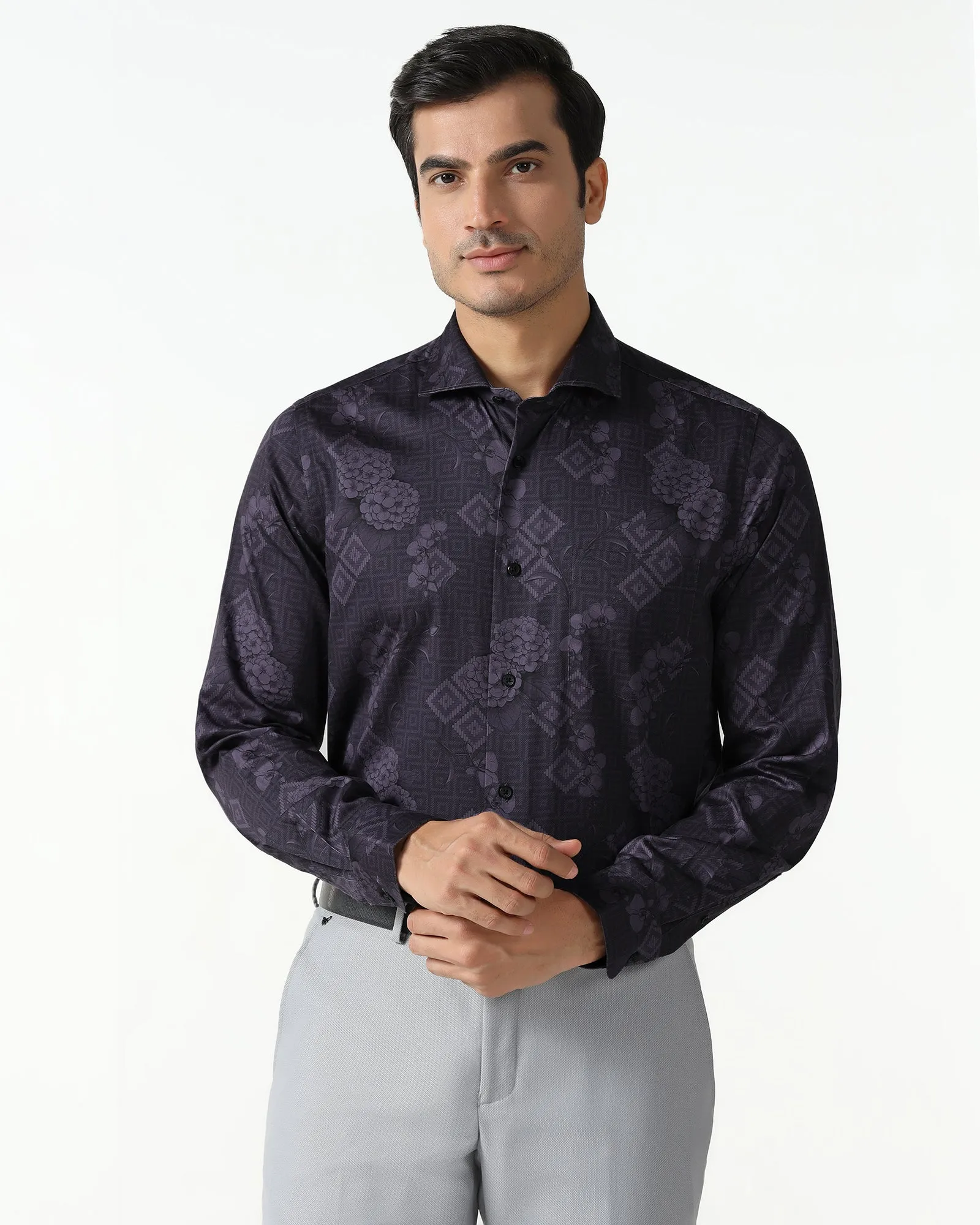 Yoke Design Plum Printed Shirt - Pristine