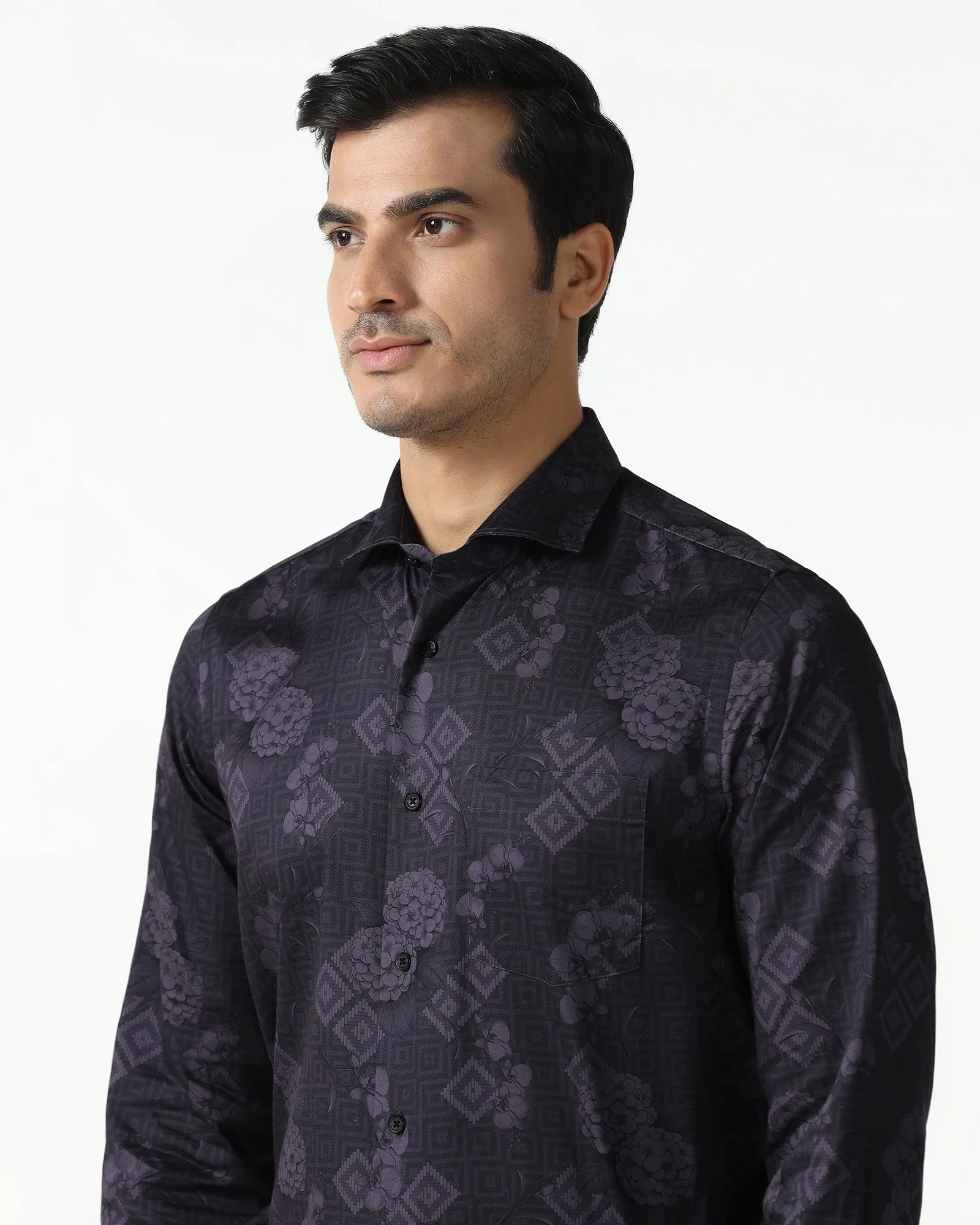 Plaid Design Plum Printed Shirt - Pristine