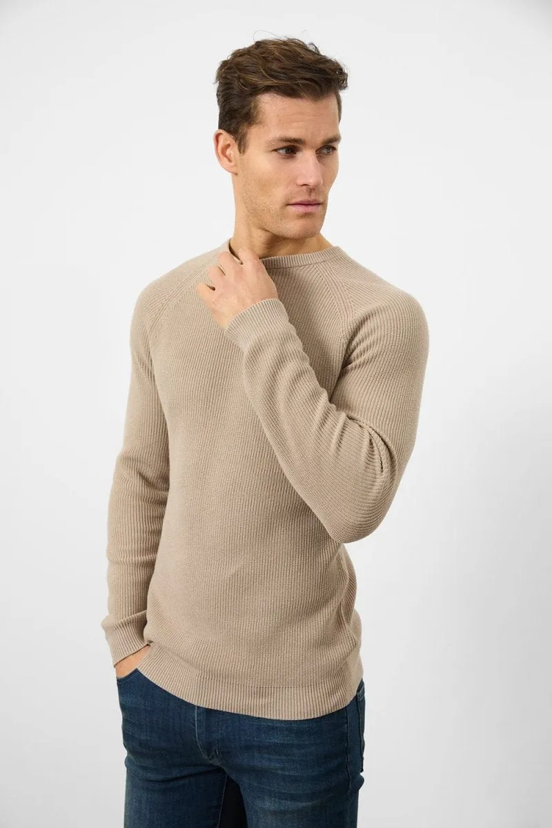 Textured Cotton Crew Neck in Neutral WaterRepellent Surface