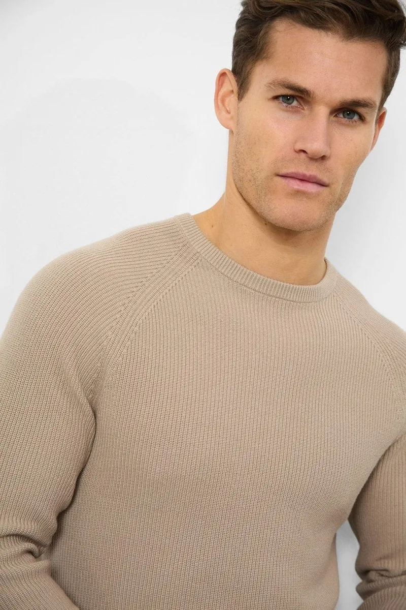 Stretchable Fabric Textured Cotton Crew Neck in Neutral