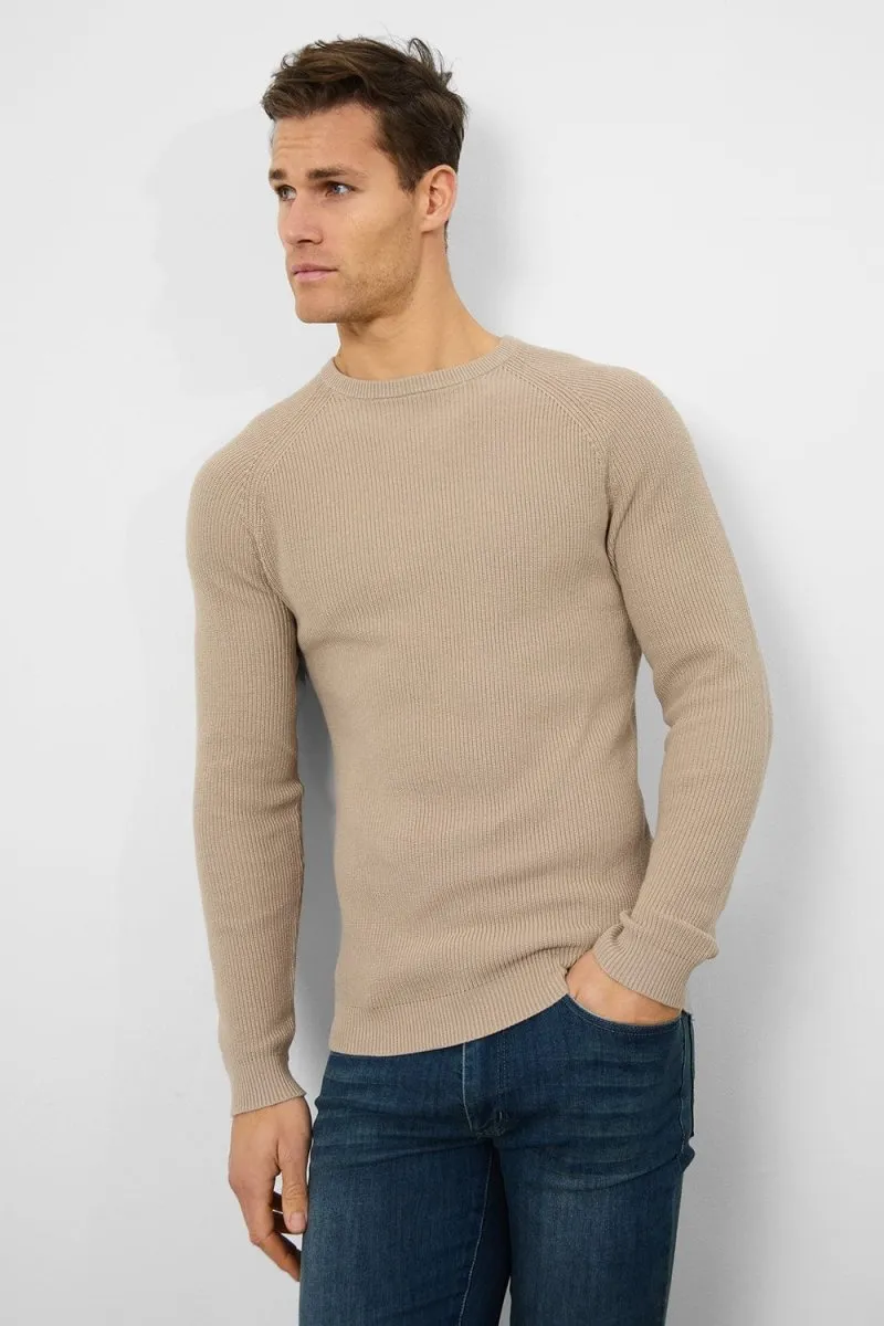 AntiPillingFabric Textured Cotton Crew Neck in Neutral