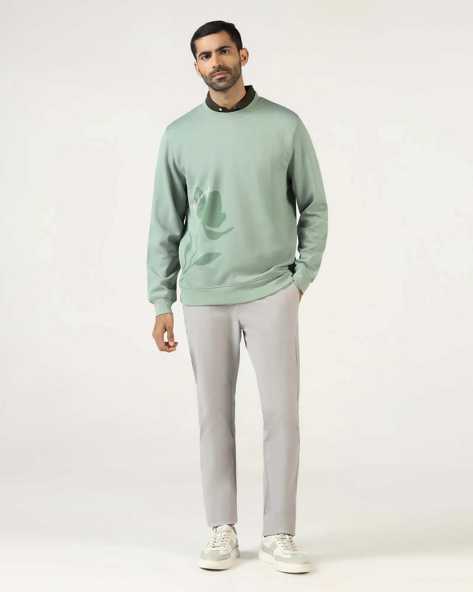 Versatile Dress Comfortable Outfit Sage Green Crew Neck Solid Sweatshirt - Eve