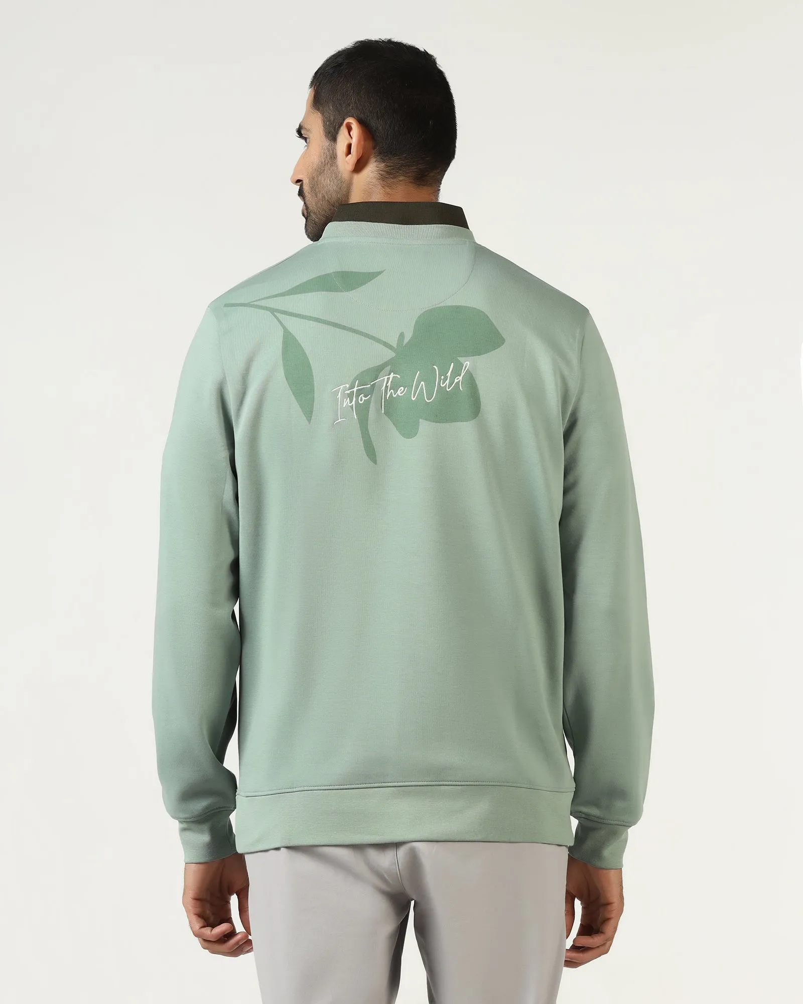 Sage Green Crew Neck Solid Sweatshirt - Eve Cool Frame SlipResistantWaistband