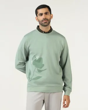 Sage Green Crew Neck Solid Sweatshirt - Eve FadeResistant Color Flatlock stitching