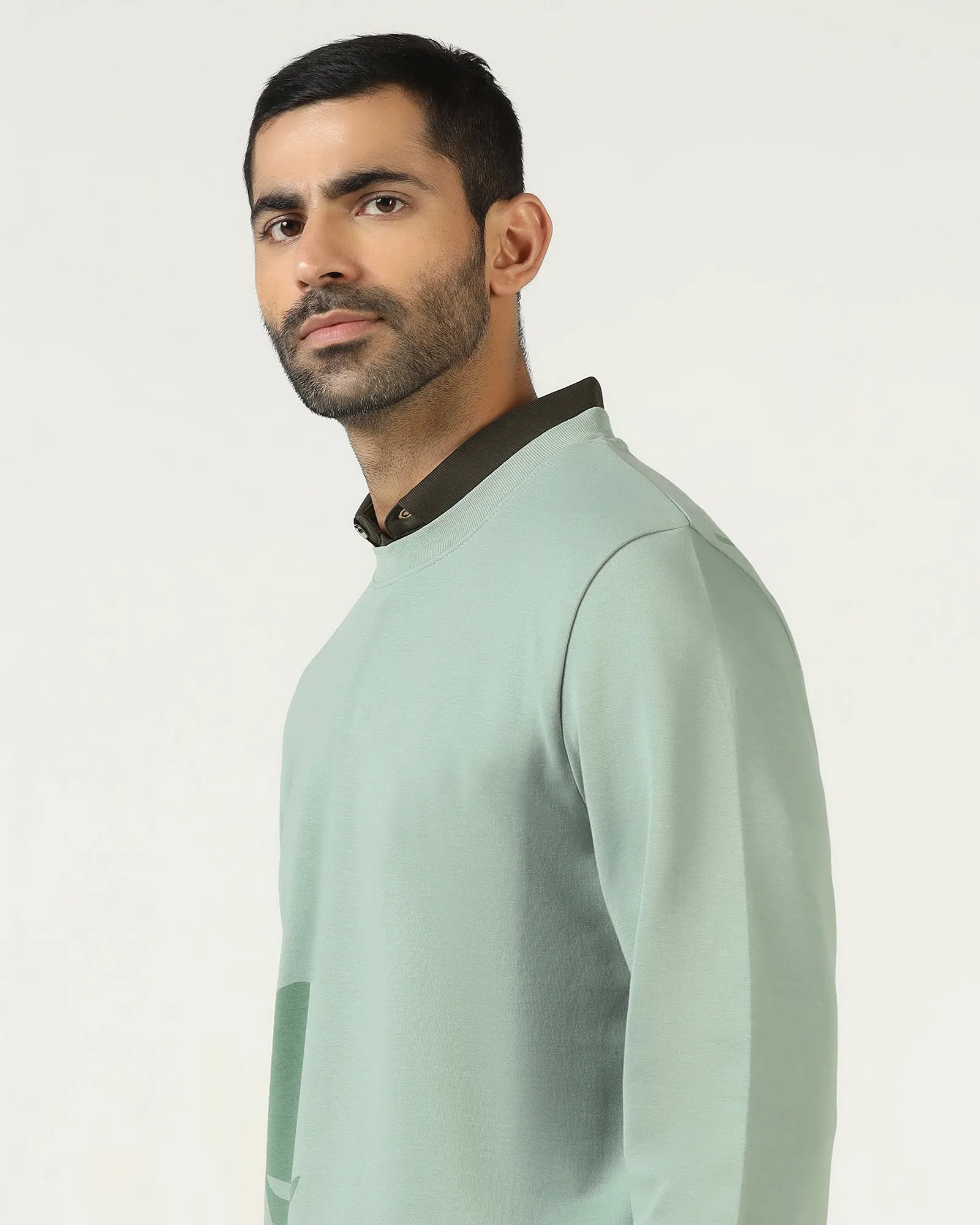 Sage Green Crew Neck Solid Sweatshirt - Eve Relaxed Layer