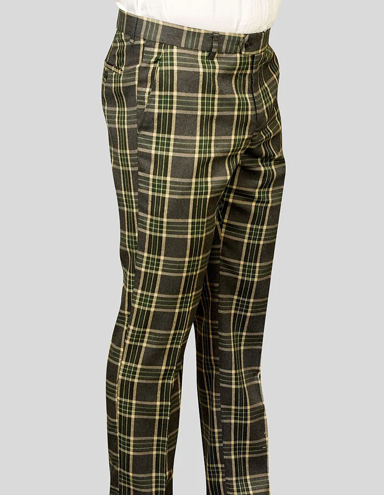 GREEN PLAID SLIM FIT DRESS PANTS WrinkleResistantMaterial