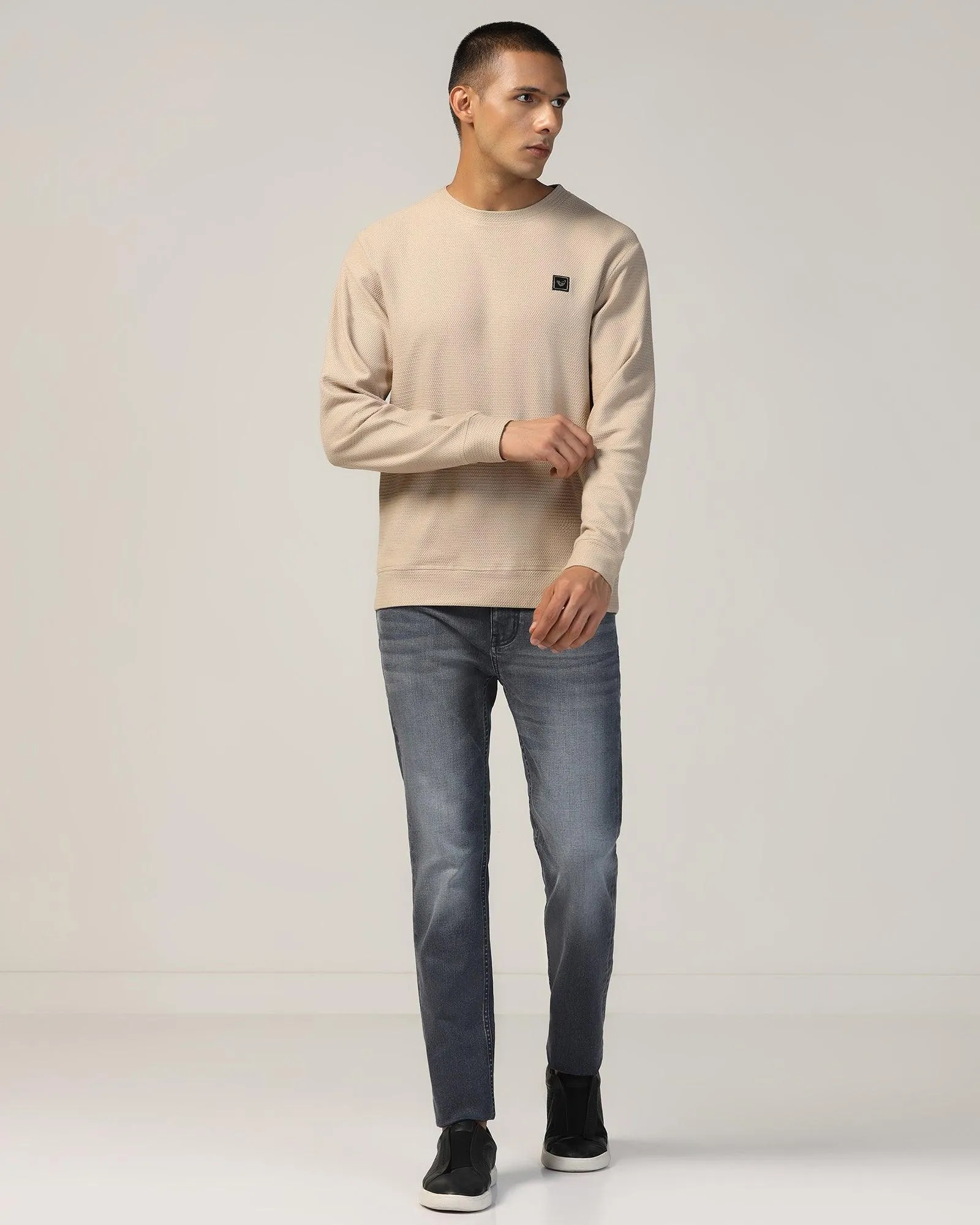 AntiClingFabric Crew Neck Beige Structure Sweatshirt - And
