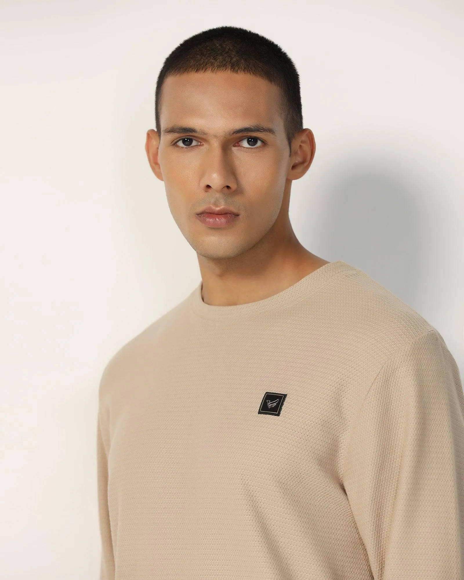 Crew Neck Beige Structure Sweatshirt - And Seasonal Fashion