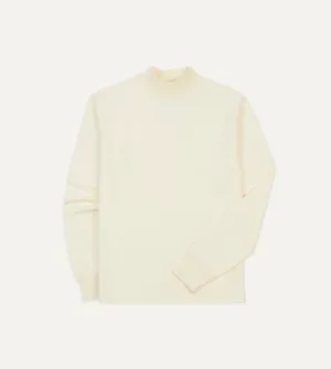 Soft and Relaxed Durable Knit Structure Ecru Cotton Long-Sleeve Mock Neck Hiking T-Shirt