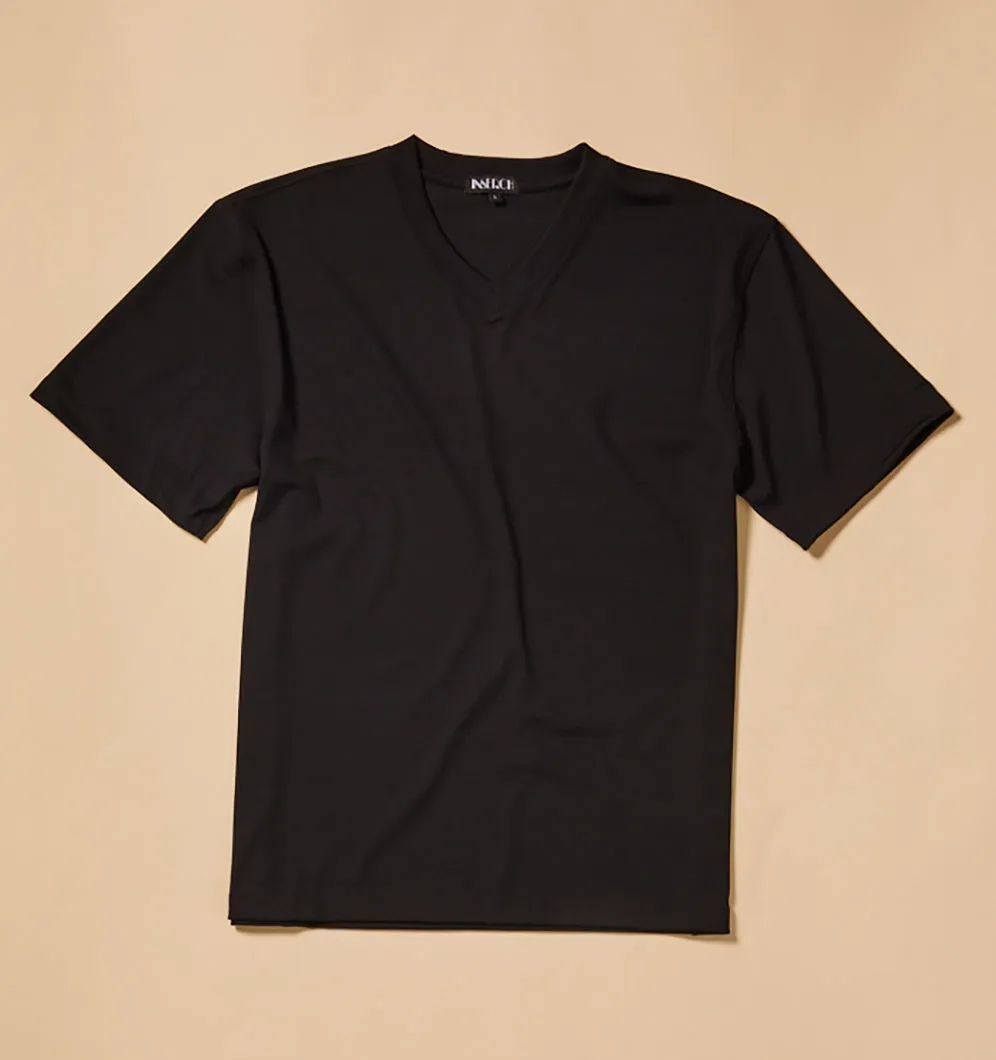 Inserch Rib V Neck T-Shirt T300-00001 Black Street Sport